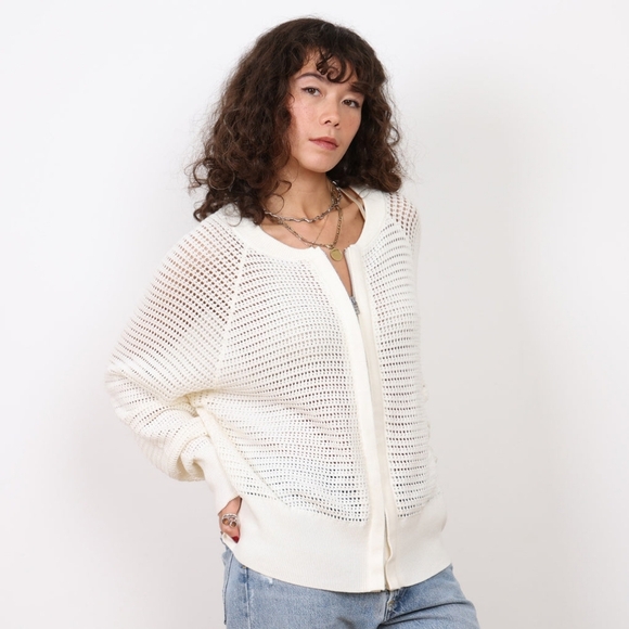 VARLEY Cameron Open Knit Zip Up Jacket In Cream Size M - Picture 2 of 15